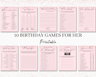 Birthday Party Games For Her, Birthday For Her, Games For Her, Party Games, 21st, 30th, 40th, 50th, Trivia Games, Printable, Pink Glitter