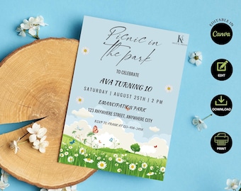 Picnic In The Park Birthday Party Invitation, Picnic Birthday, Spring Birthday, Brunch Invite, Summer Garden Party, Picnic Party Invite