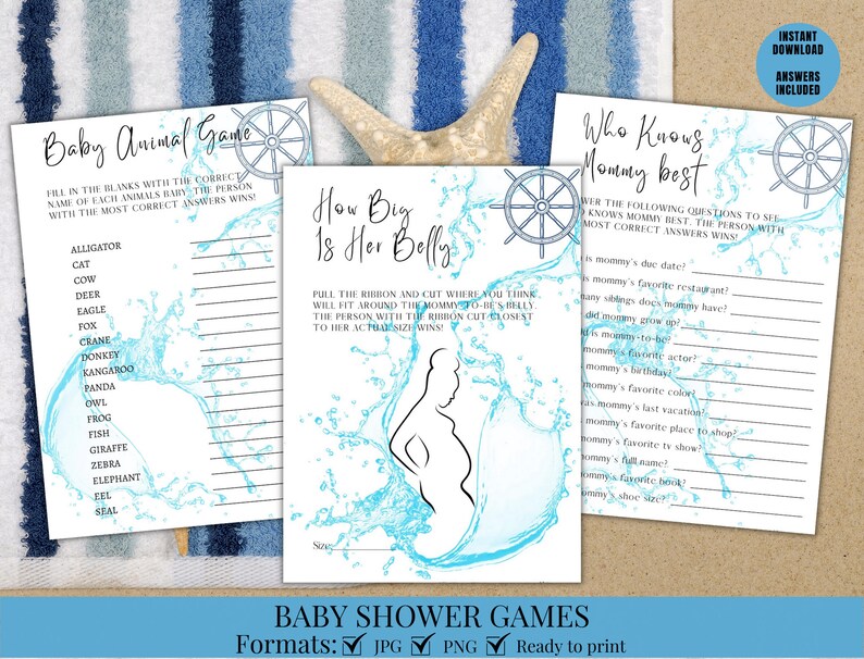 Ahoy Its A Boy Baby Shower Game Bundle, Ahoy Baby Shower, Nautical Baby