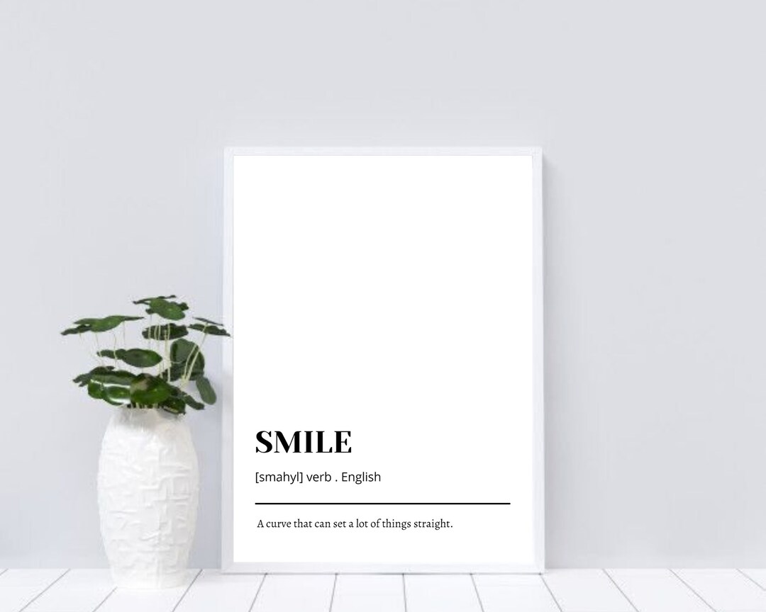 Smile Funny Definition Wall Art Definition Art Living Room Etsy