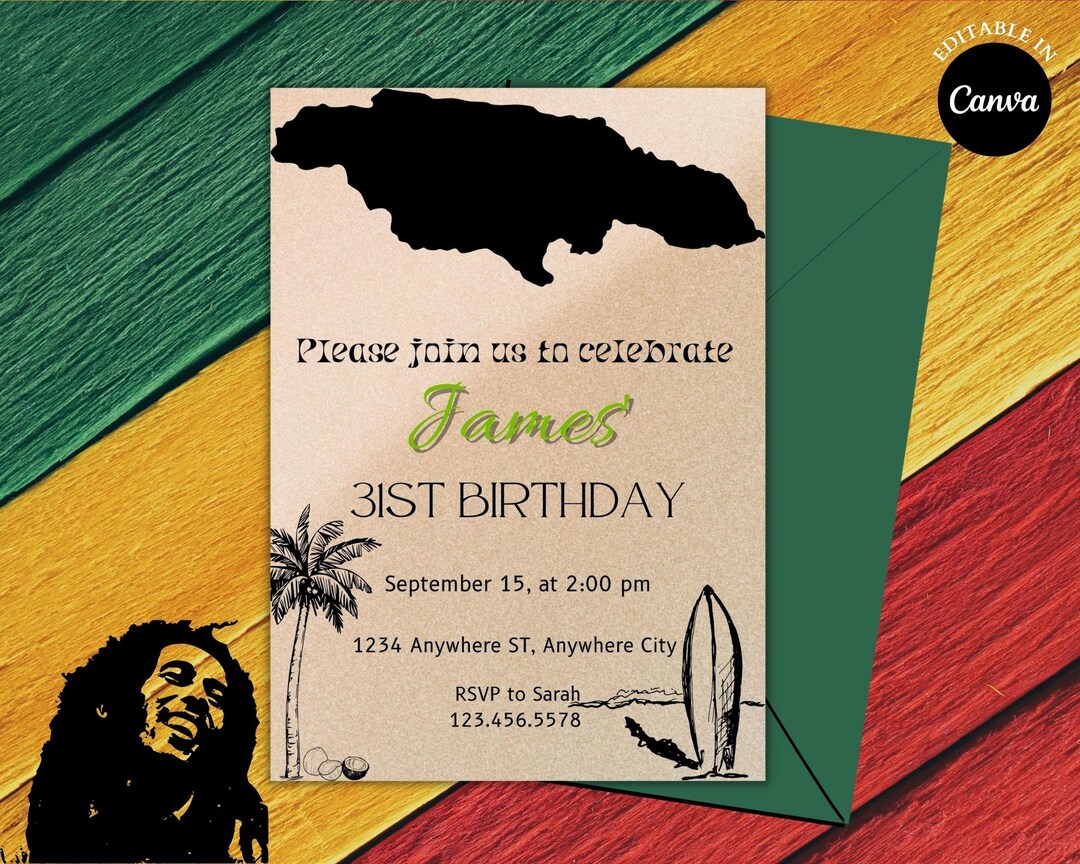Jamaican Theme Birthday Invitation Reggae Invitation One Etsy