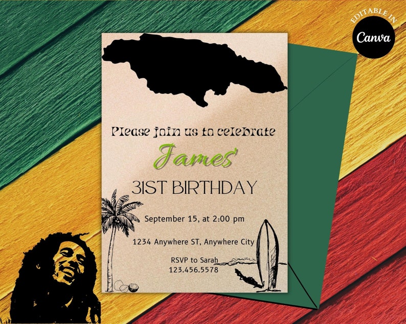 Jamaican Theme Birthday Invitation Reggae Invitation One Etsy