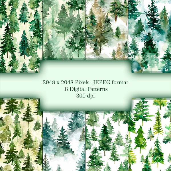 Seamless watercolor pattern with conifer trees, digital paper, watercolor needles , digital pattern, instant download, commercial use