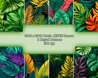 Seamless pattern with tropical leaves, seamless pattern, digital paper, instant download for commerce