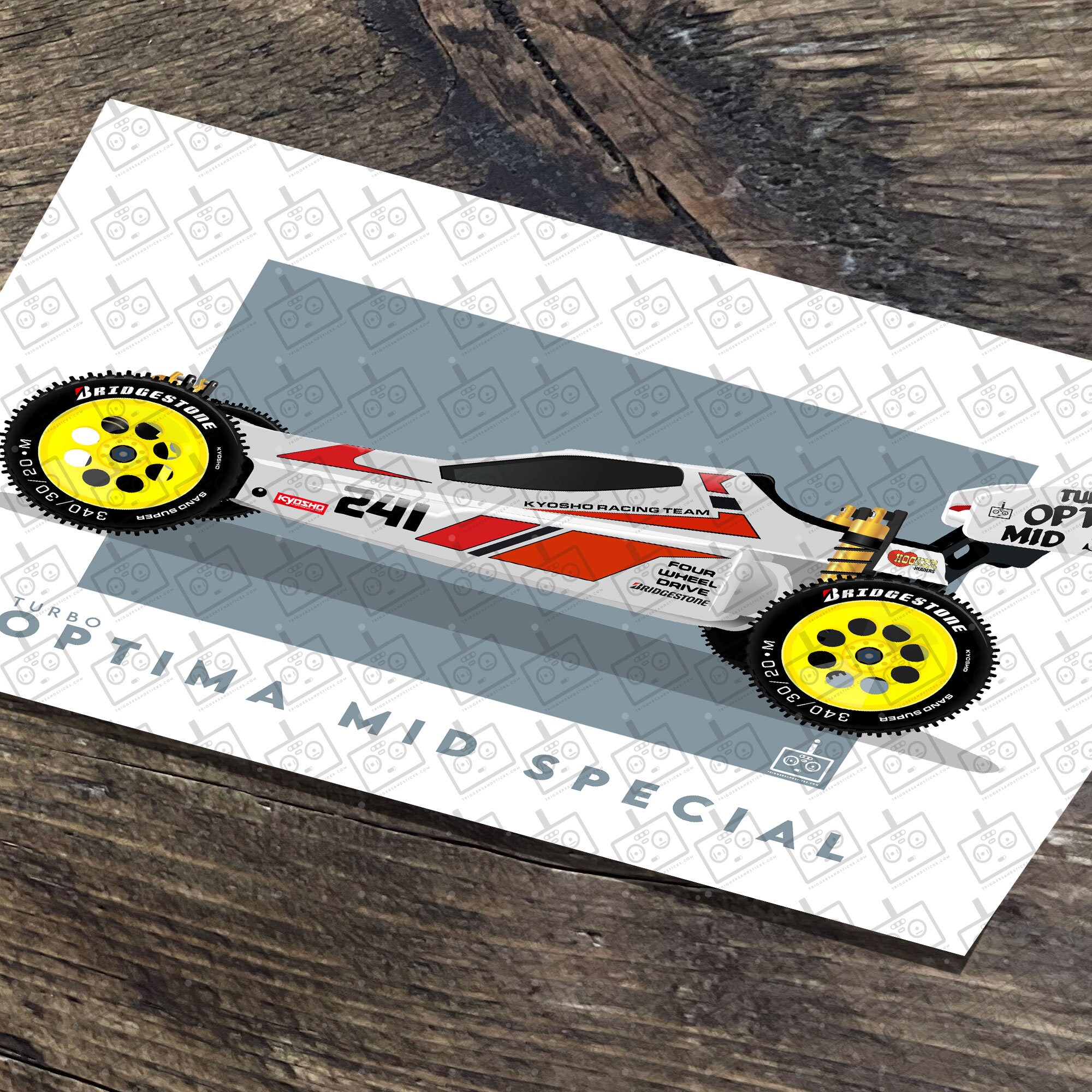 Kyosho Turbo Optima Mid Special Print, A3, Vintage Radio