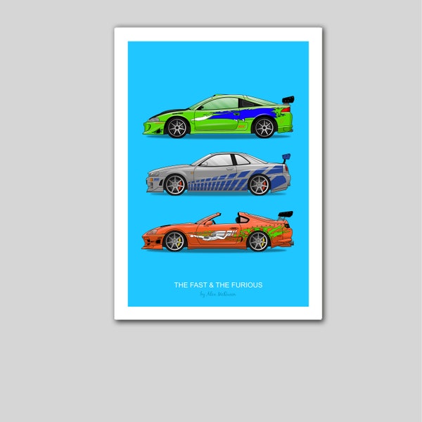 The Fast & The Furious Triple poster print Car Wall Art/Minimalist/Retro/Original Artwork/Unframed/Art Gift/250gsm Gloss High Quality Print