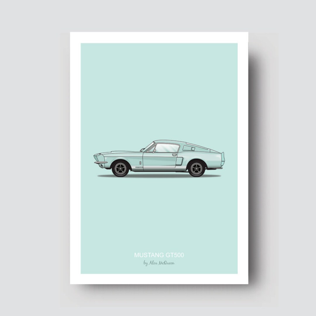 Shelby Mustang GT 500 Poster Print Car Wall Art / Minimalist / Retro ...