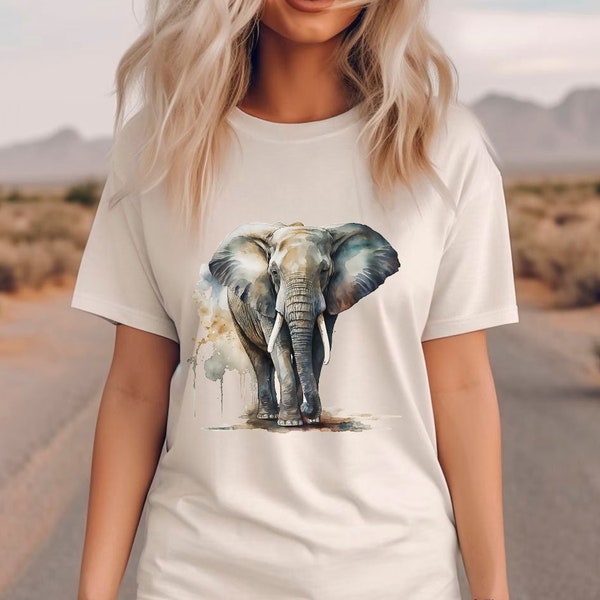 Elephant T-Shirt, Perfect for Wild Animal Lovers, Unisex Watercolor Elephant Print Tee, Hippie Shirt, Perfect Eye-Catching Gift, Indie Style