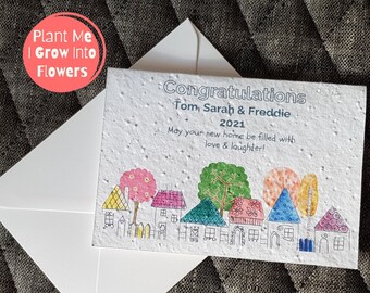 Personalized New Home Card, Wildflower Seeded Paper, Eco Friendly