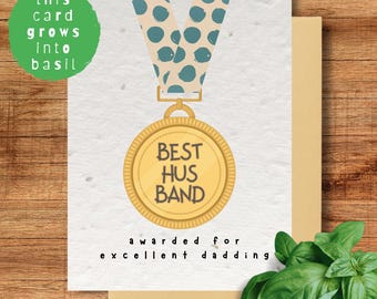 Biglietto di auguri per la Festa del Papà piantabile per il marito, premio "Miglior Marito" che si trasforma in basilico, biglietto ecologico con semi, un regalo perfetto per il papà.