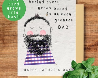 Biglietto di auguri per la festa del papà piantabile per papà con la barba, biglietto di auguri in carta con semi di basilico, regalo ecologico per la festa del papà, coltiva il tuo basilico