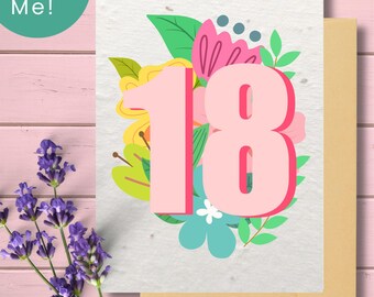 Biglietto di auguri per il 18° compleanno, biglietto con semi da piantare, biglietto ecologico per il 18° compleanno, regalo sostenibile, biglietto per coltivare i propri fiori