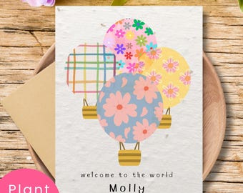 Biglietto di auguri personalizzato per neonati, piantabile, benvenuto al mondo, biglietto per la nascita, biglietto con semi, regalo ecologico.