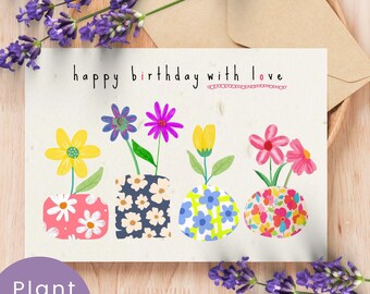 Biglietto d'auguri con fiori selvatici piantabili e busta in carta con semi / Regalo ecologico a zero rifiuti / Semi di fiori selvatici