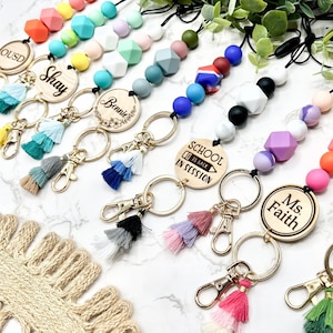 Personalized Custom Silicone Beaded Lanyard for Keys ID Badge Holder with Keyring Breakaway Clasp Teacher Co-worker Valentines Gift for Her