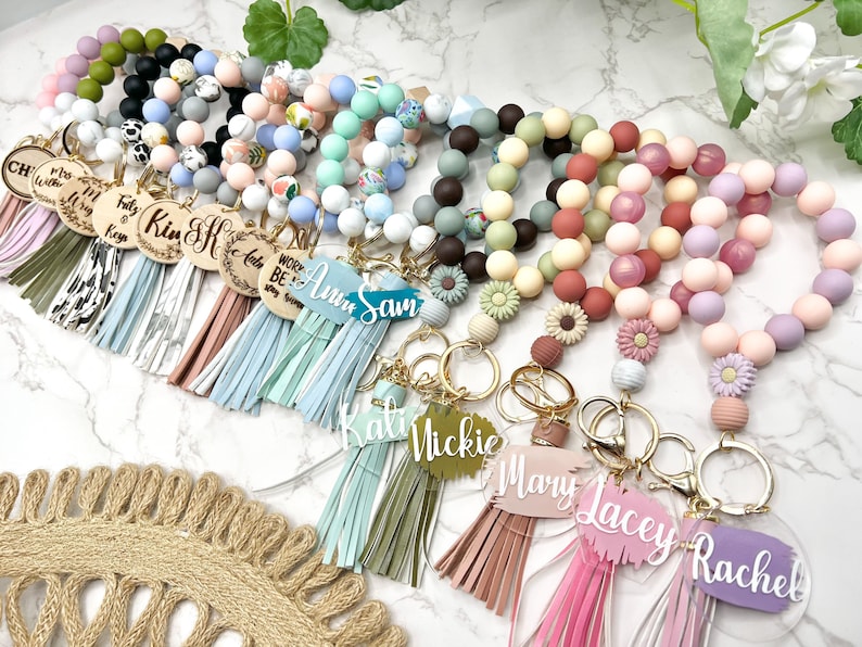 Initial G Silicone Beaded Bracelet With Key Ring - Stretchy Wristlet Keychain For House, Car Keys - Gift Box Included - View #5