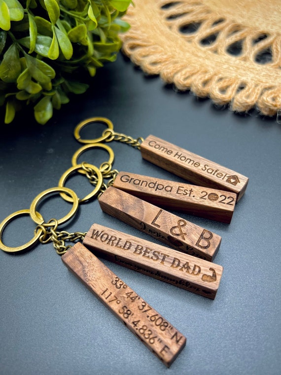 Personalized Wooden Engraved Keychain Anniversary Birthday Etsy
