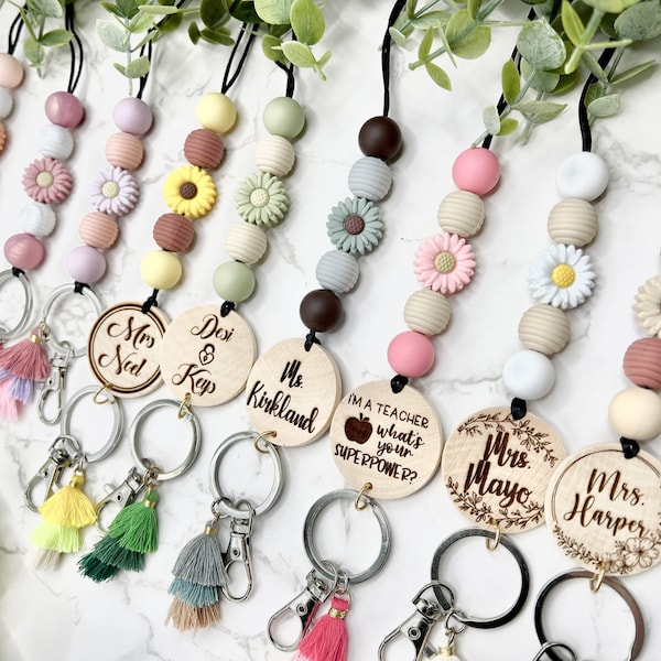 Personalized Custom Silicone Beaded Lanyard Necklace for Keys ID Badge Holder with Keyring Breakaway Clasp Teacher Co-worker Gift for Her