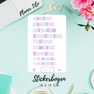 Autocollant Weekdays German Bubble S057Journal, Calendrier, autocollants de planificateur, autocollants de scrapbook, autocollants de journal