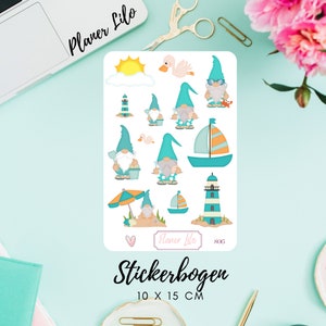 Autocollant Gnome Summer Sea S015 pour journal, calendrier, agenda, scrapbooking, journal intime