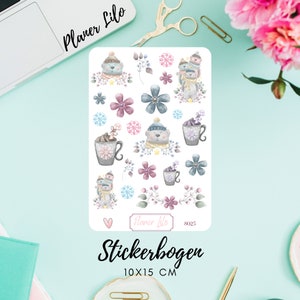 Feuille d'autocollants ours d'hiver fleurs S025