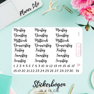 Autocollant S439 Jours de la semaine et chiffres allemands, autocollants pour agenda, calendrier, scrapbooking, journal