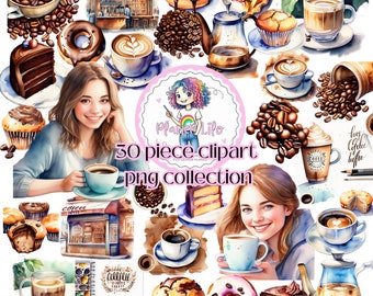 Clipart Cozy Coffee Girl DOWNLOAD Commercial License Journal, Calendar, planner stickers, scrapbook stickers, Journal stickers