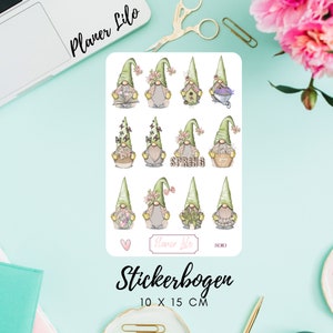 Autocollant Gnome Fleurs de Printemps S010Journal, Calendrier, autocollants de planificateur, autocollants de scrapbooking, autocollants de journal