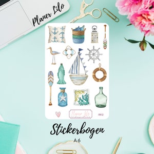 Autocollant S102 Aquarelle d'été maritime pour journal, calendrier, agenda, scrapbooking