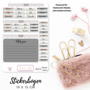 Autocollant S1252 Hobonichi Weeks Aperçu annuel 2025 Journal, Calendrier, autocollants de planificateur, autocollants de scrapbooking, autocollants de journal