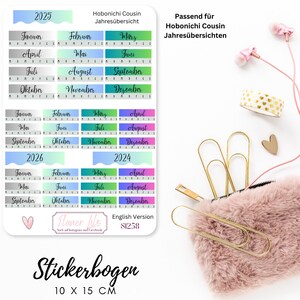 Autocollant S1258 Hobonichi Cousin Year Overview 2025 Journal, Calendrier, autocollants de planificateur, autocollants de scrapbooking, autocollants de journal