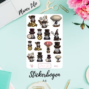 Autocollant Gnome Steampunk S044 pour journal, calendrier, agenda, scrapbooking