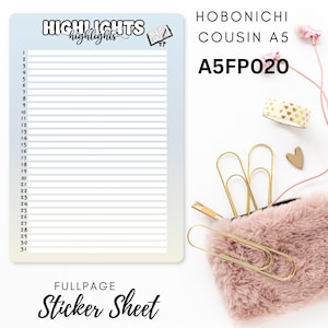 Autocollant FP020 Hobonichi Cousin Autocollant pleine page, Calendrier, autocollants de planificateur, autocollants de scrapbooking, autocollants de journal