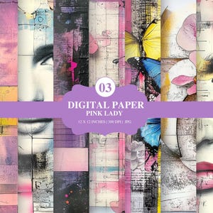 Digital Paper Set 3 Pink Lady, Commercial licence included, 1200x1200px, 300dpi, vintage digital paper, JPG