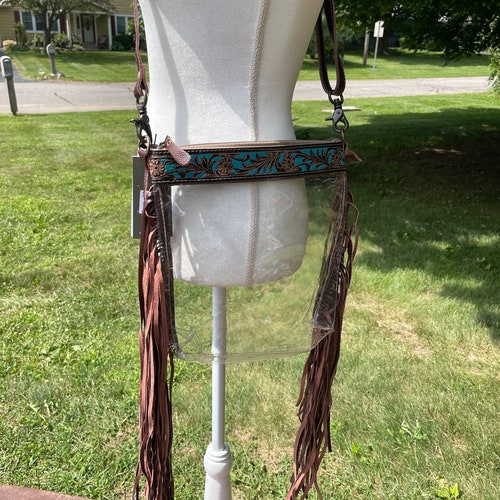 Myra Genuine Hand Tooled Leather and Fringe Clear Crossbody Etsy