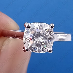 Solid 14K White Gold Cushion Engagement Ring, Moissanite Ring, Gift For Her, VVS1 Moissanite Solitaire Ring, Anniversary Ring For Women&#39;s