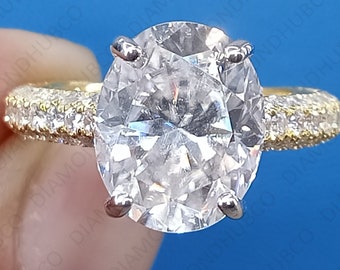 2.70ct Oval Under Halo Moissanite Engagement Ring, Oval Hidden Halo Moissanite Engagement Ring, Colorless Oval Moissanite, Gold Ring, Silver