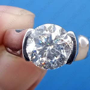Round Cut Solitaire Men&#39;s Moissanite Ring, Tension Set Wedding Ring, 2.70 Carat Round Brilliant Cut Engagement Ring, Father&#39;s Day Gift