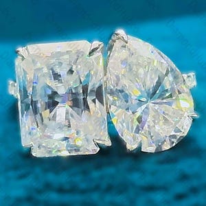 4.25 CTW Toi Et Moi Moissanite Engagement Ring, Pear Radiant Cut Moissanite Ring, Radiant Cut Moissanite Ring, Two Stone Ring Gift for her