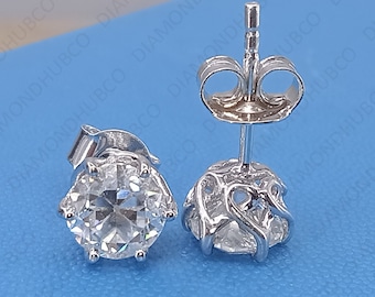 Brincos de Moissanita Incolor OEC de 2,30 quilates, Brincos de Casamento, Brincos em Ouro Branco 10K/14K/18K, Brincos Vintage OEC, Lapidação Antiga Europeia