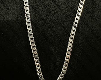 High Polished Cuban Link Necklace for Men, Sterling Silver Chain Necklace, Silver Cuban Link Chain for Men, Gift for Men, Gift for Boyfriend