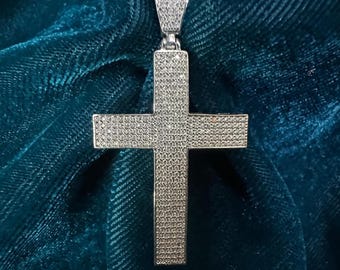 3.00 CTW Moissanite Cross Pendant – Certified Round Cut Moissanite Necklace – 14K Solid White Gold – Unisex Religious Jewelry – Wedding Gift