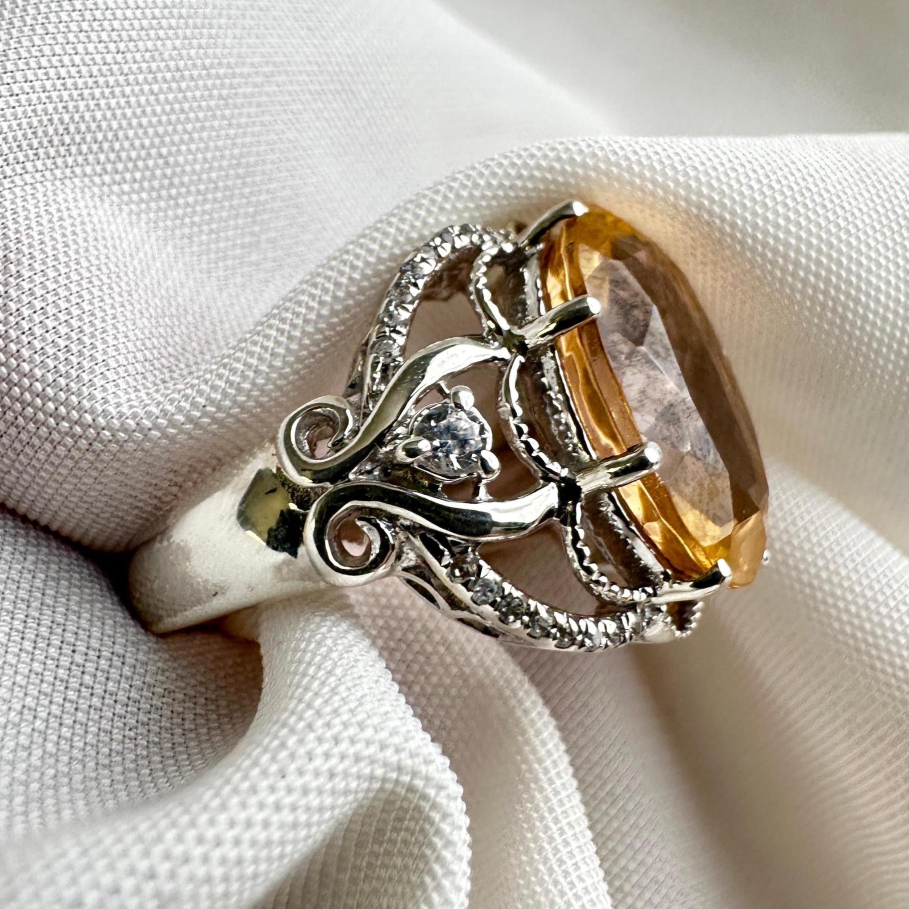 Luxury 8 CT Imperial Topaz Ring – 16x10 Mm, Handmade Silver
