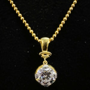 2 CTW Round Cut Moissanite Collet Set Georgian Style Bezel Set Round Cut Moissanite Necklace, Edwardian Ball n Chain Necklace, Gift For Her