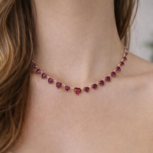 Collier dégradé coeur rubis de style géorgien, bijoux tendance en or 18 carats