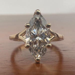 Anel de noivado de moissanita marquise 1,5 ct | 12 x 6 mm | Ouro maciço 14K | Meia moldura | Aliança de casamento | Presente para ela