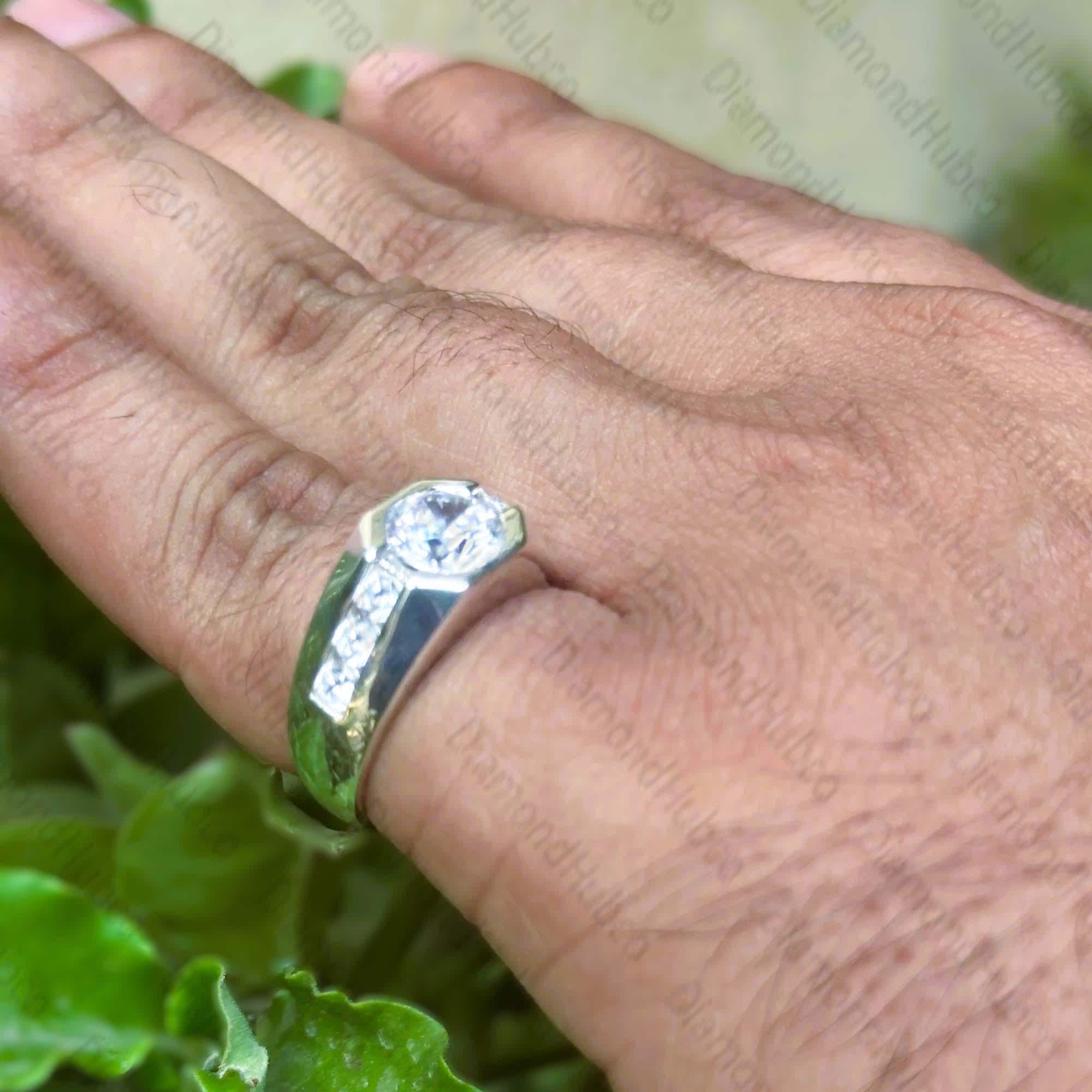 Anello Matrimonio Uomo In Argento 925 Placcato Oro Giallo 14k Con Moissanite 2 Carati (taglia 10)