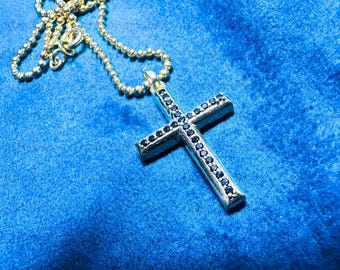 Black Moissanite Cross Pendant Necklace | 14K Gold Plated Ball Chain