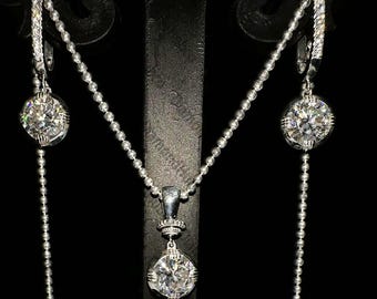 7 CTW Moissanite Earring and Pendant Set 14k Gold Plated, Matching Earring And Pendant Set, Combo Jewelry set, Bridal Jewelry Set For Women
