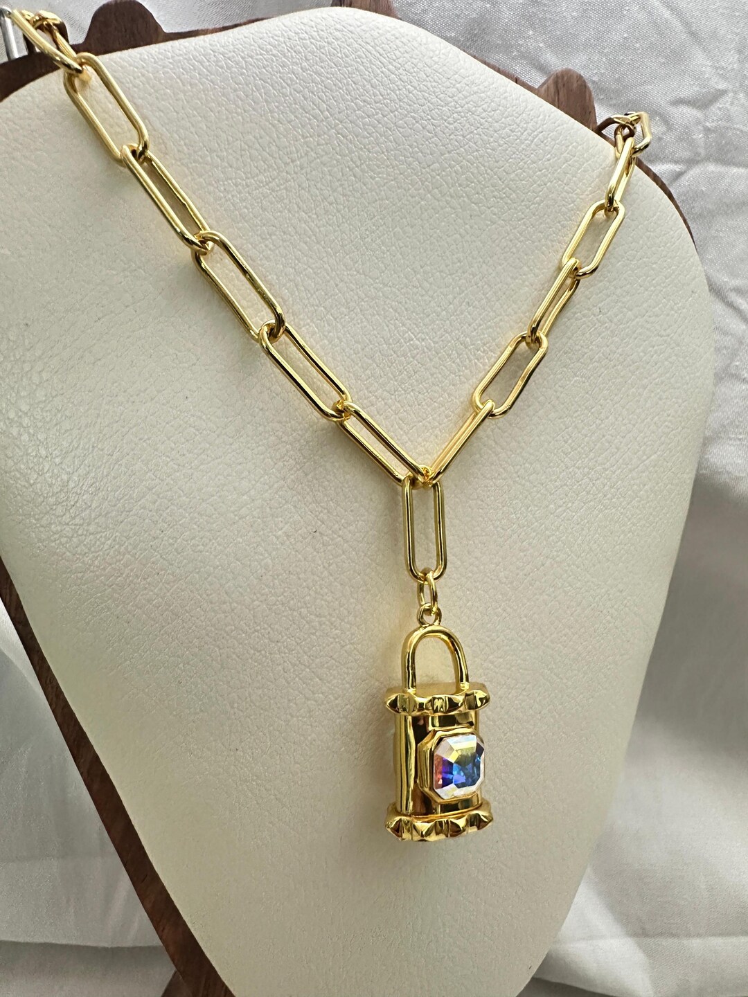 2.20 CT Asscher Moissanite Lock Pendant Necklace | 14K Yellow Gold ...